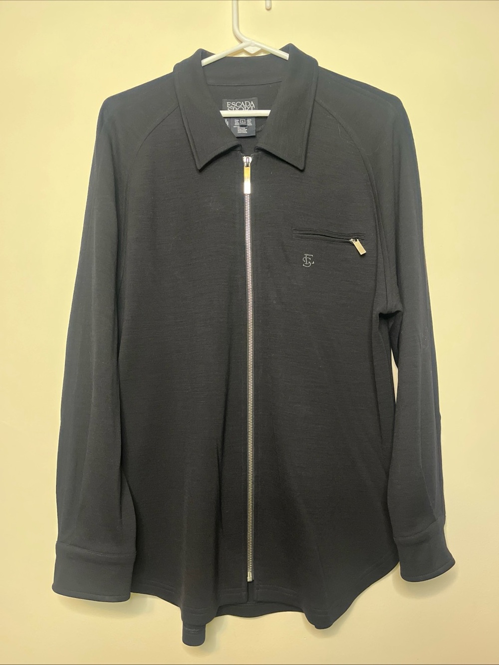 VTG WOMENS ESCADA SPORT BLACK FULL ZIP BLACK SWEATER 100% WOOL LARGE